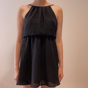 Lush black crepe empire waist mini dress